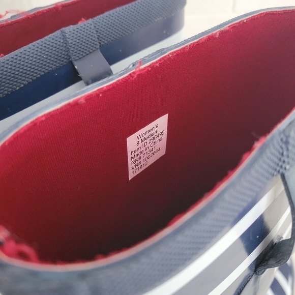 LL Bean Tall Wellie Knee-High Rubber Rain Boot Blue White Stripe Waterproof 8 - Picture 4 of 8